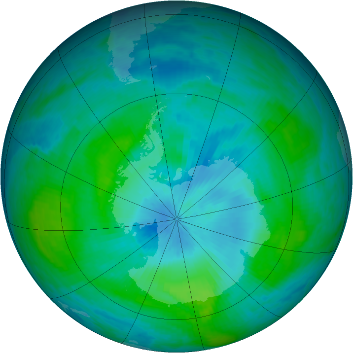 Antarctic ozone map for 14 February 1990